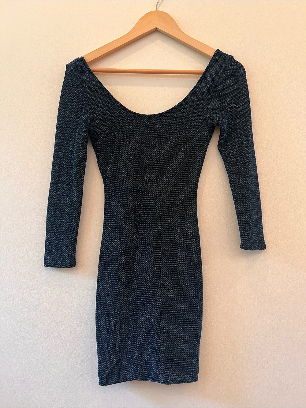 Wet Seal XS Black/Blue Metallic Knit Stretch Bodycon Dress Scoop Neck XS Y2K